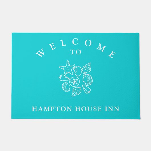 Paillasson Seashell Art Turquoise Nom Modèle Welcome Mat (Devant)