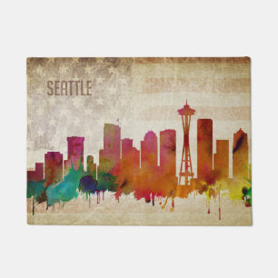 Paillasson Seattle, horizon de ville d'aquarelle de WA