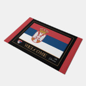 Paillasson Serbe & Serbe Drapeau maison mats / sports Bienven (Incliné)