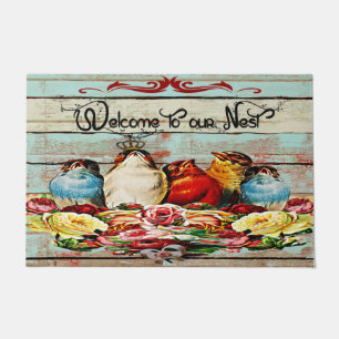 Paillasson Shabby Chic Vintage Birds Bienvenue à notre nid