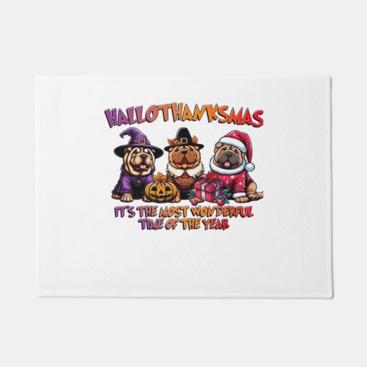 Paillasson Shar Pei Halloween Thanksgiving Noël classique (Devant)