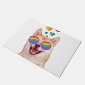 Paillasson Shiba Inu Chien avec Coeurs Saint Valentin (Incliné)