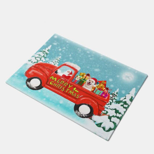 Paillasson Shiba Inu Chien Noël Père Noël Livraison Camion (Incliné)