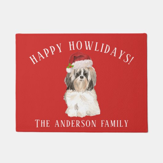 Paillasson Shih tzu cheveux longs Chien Joyeux Howlidays Noël (Devant)