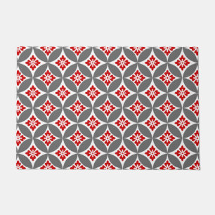 Paillasson Shippo avec Motif Fleur, Rouge, Blanc et Gris