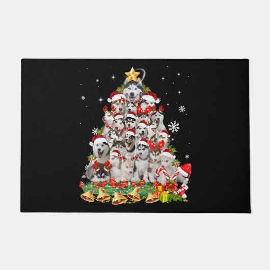 Paillasson Siberian husky christmas tree lights dog (Devant)