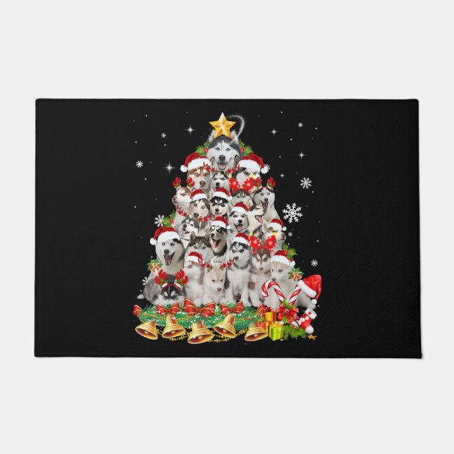 Paillasson Siberian husky christmas tree lights dog (Devant)