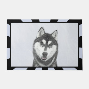 Paillasson Sibérie Husky (noir et blanc) peint l'art du chien