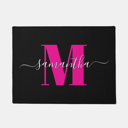 Paillasson Signature rose chaud noir et blanc Monogramme 2025 (Devant)