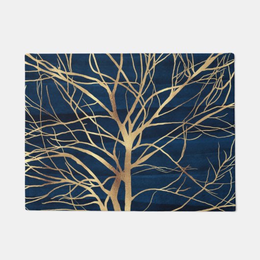 Paillasson Silhouette Arbre d'Or moderne Design bleu minimal (Devant)