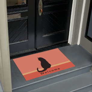 Paillasson Silhouette de chat noir Orange et noir ACCUEIL