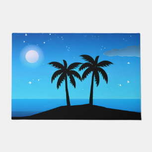 Paillasson Silhouette de l'île tropicale avec lune et étoiles