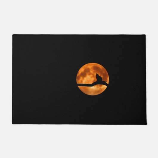 Paillasson Silhouette d'un chat noir dans un arbre (Devant)