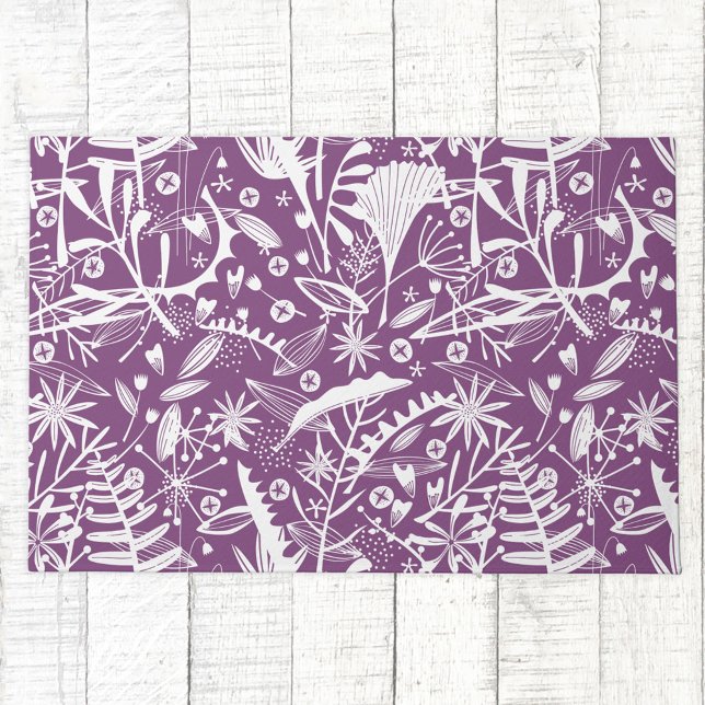 Paillasson Silhouette florale Botanique violet (Purple floral foliage pattern doormat)