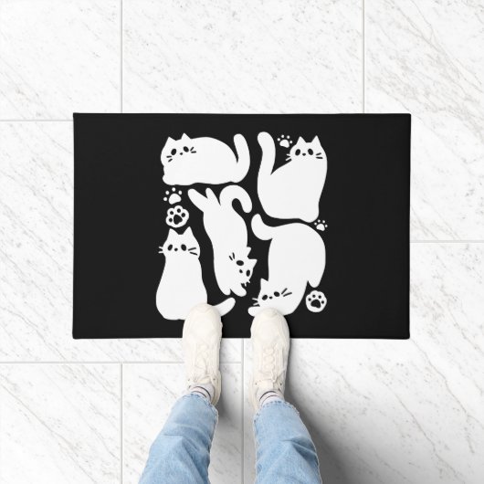 Paillasson Silhouettes de chaton blanc - Design Feline mignon (Intérieur)