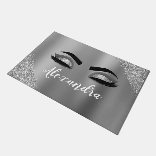 Paillasson Silver Glitter Sparkle Eyelashes Monogram (Incliné)