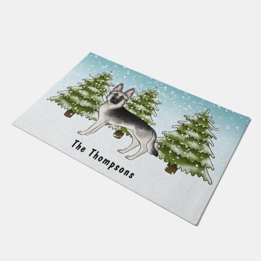 Paillasson Silver Sable Allemand Berger Chien Forêt d'hiver (Incliné)