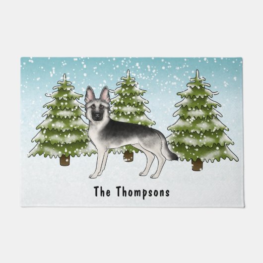 Paillasson Silver Sable Allemand Berger Chien Forêt d'hiver (Devant)