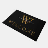 Paillasson Simple Black Gold White Script Monogramme Bienvenu (Incliné)