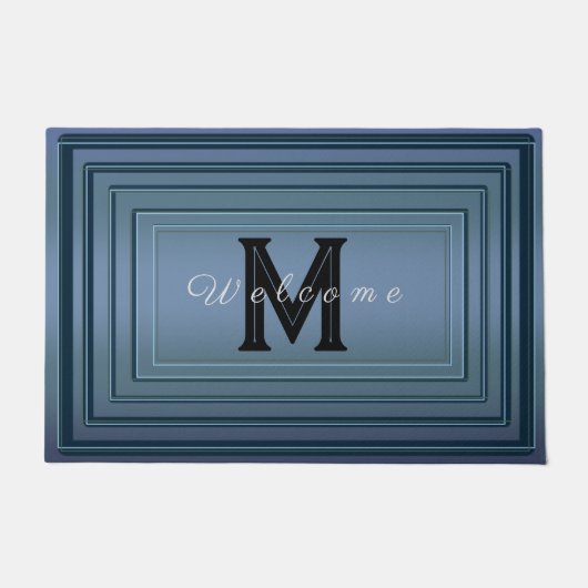 Paillasson Simple gradient moderne Bienvenue Nom du monogramm (Devant)