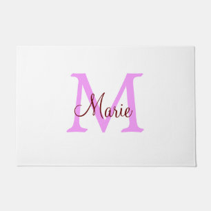 Paillasson simple nom minimal ajouter monogramme rose rouge