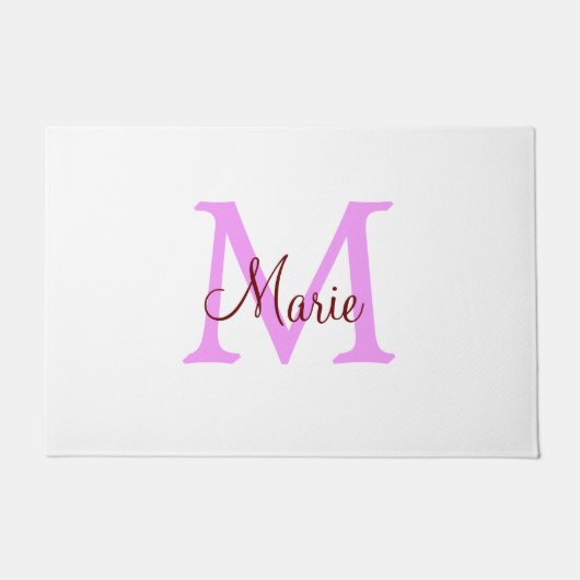 Paillasson simple nom minimal ajouter monogramme rose rouge (Devant)