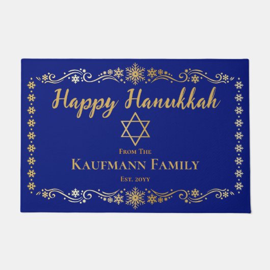 Paillasson Simplement Elegant Snowflakes Happy Hanoukka Nom (Devant)