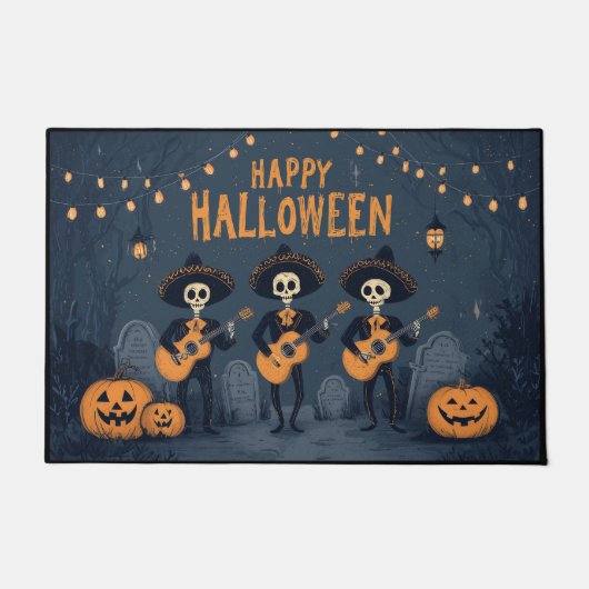 Paillasson Skeleton Mariachi Band Happy Halloween (Devant)
