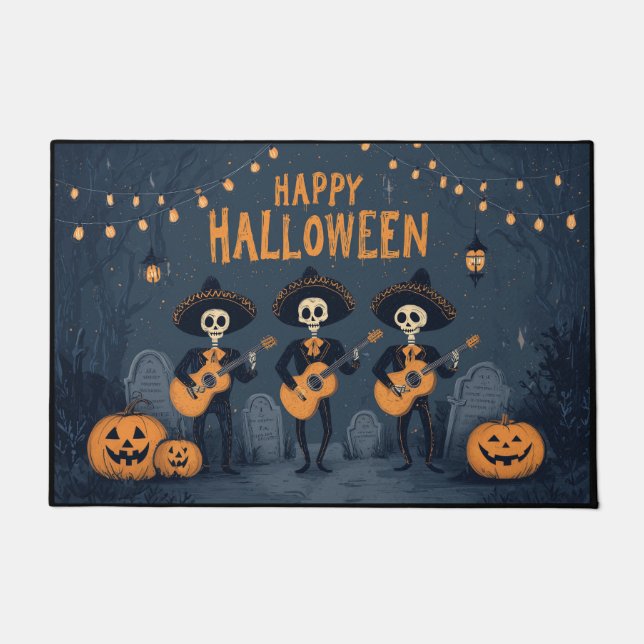 Paillasson Skeleton Mariachi Band Happy Halloween (Devant)