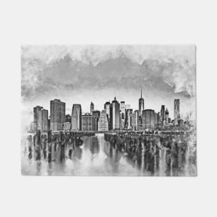 Paillasson Skyline New York City Manhattan - noir et blanc