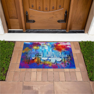 Paillasson SlipperyJoe NYC graffiti lune entourée de tourbill