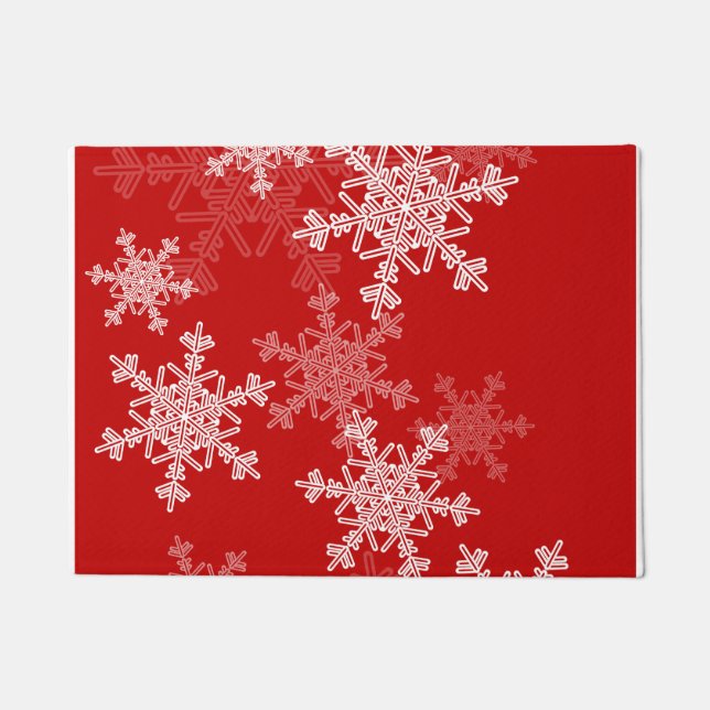 Paillasson Snowflakes blanc rouge Noël minimaliste (Devant)