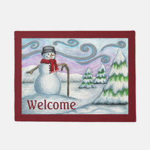 Paillasson Snowman Winter Scene Welcome Doormat