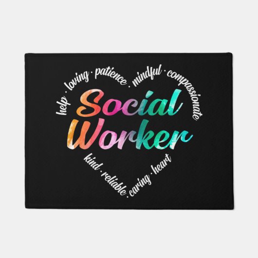 Paillasson Social Worker Heart Word Cloud Aquarelle Arc-en-ci (Devant)