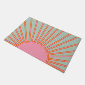 Paillasson Soleil Lever Vert Et Rose Abstrait Retro Soleil (Incliné)