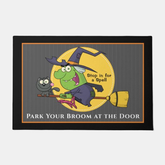 Paillasson Sorcière Broomstick Déplaisant Chat Halloween (Devant)