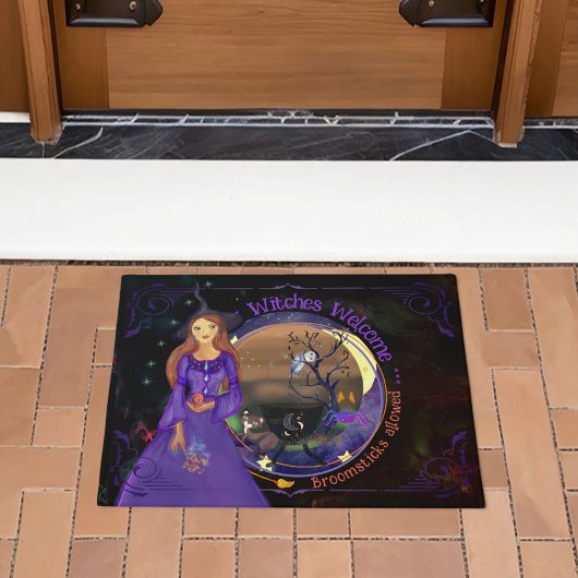 Paillasson Sorcière d'Halloween fête d'anniversaire violet