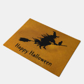 Paillasson Sorcière et chat heureux de Halloween sur une (Incliné)