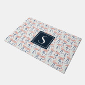 Paillasson Souris à motif flamingo rose tropicale monogramme (Incliné)