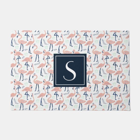 Paillasson Souris à motif flamingo rose tropicale monogramme (Devant)