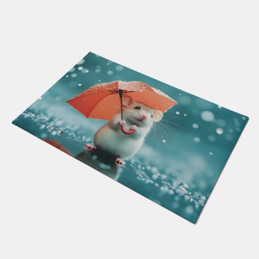 Paillasson Souris avec parapluie dans la pluie : belle scène (Incliné)