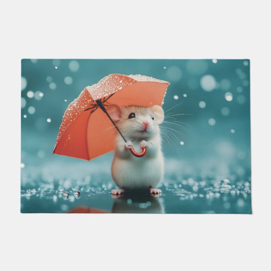Paillasson Souris avec parapluie dans la pluie : belle scène (Devant)