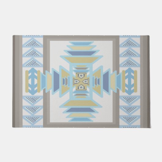 Paillasson Southwest Blues Indian Blanche Art Design (Devant)