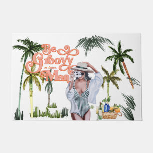 Paillasson Soyez Groovy ou partez mec Aquarelle Rétro Branc