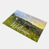 Paillasson Speckle Park Cattle Under Rain Show, Sunset Sky (Incliné)