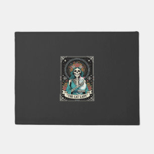 Paillasson Squelette de Dame aux Chats Tarot Floral Gothique