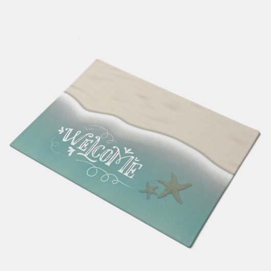 Paillasson Starfish dans Aqua Ocean Water & Beach Sand Welcom (Incliné)