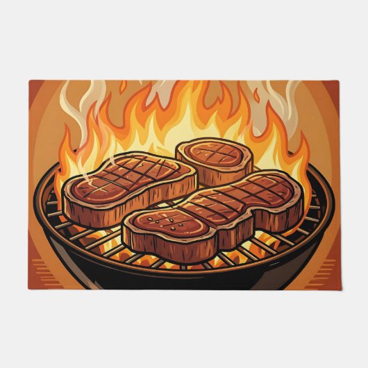 Paillasson Steaks grillés flammes BBQ (Devant)