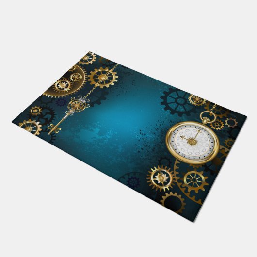 Paillasson Steampunk Arrière - plan turquoise avec Gears (Incliné)