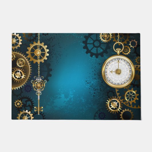 Paillasson Steampunk Arrière - plan turquoise avec Gears (Devant)